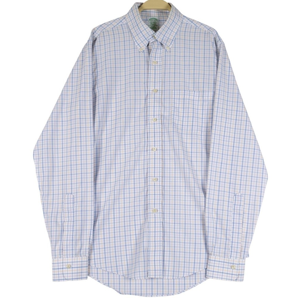 Brooks Brothers Classic Button Down Shirt Men 15 1/2-35 Blue Plaid Supima Cotton